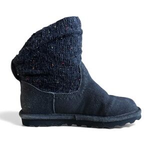 Bearpaw Suede Knit Winter Boots Slip-On Warm Cozy Lounge Pull-On Navy Size 6